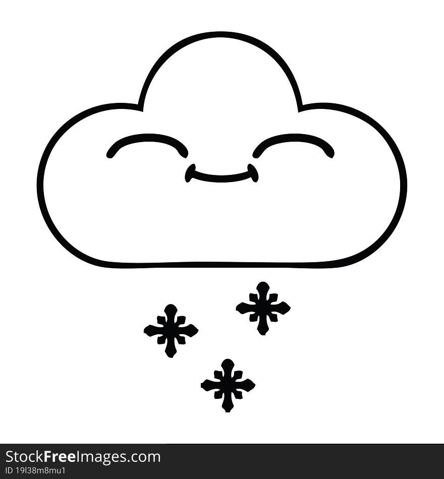 line drawing cartoon of a happy snow cloud