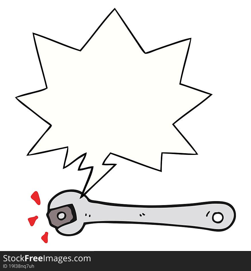 cartoon spanner turning nut and speech bubble