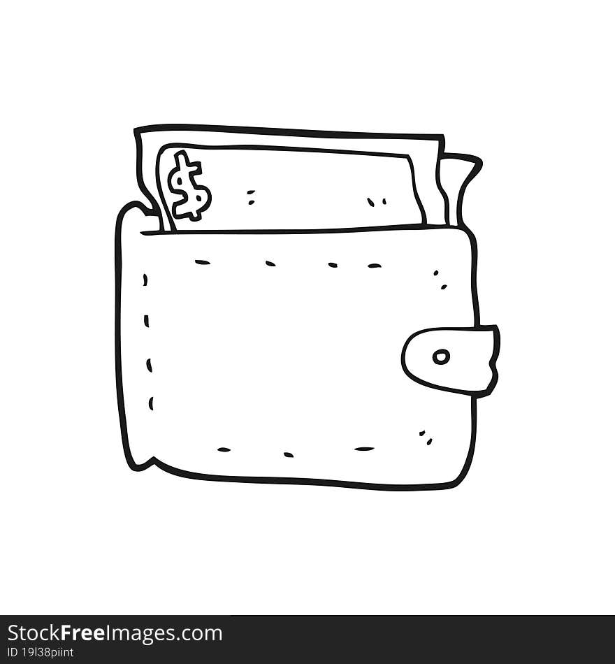 Black And White Cartoon Wallet Full Of Money