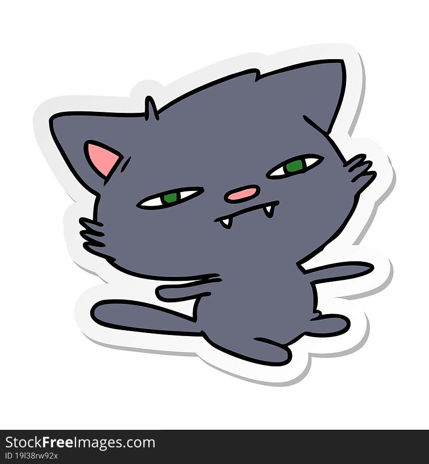 freehand drawn sticker cartoon of cute kawaii cat