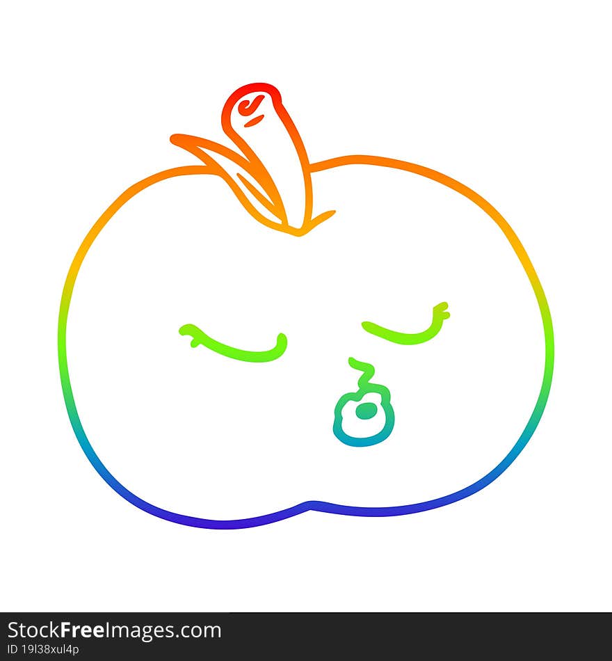 Rainbow Gradient Line Drawing Cartoon Apple