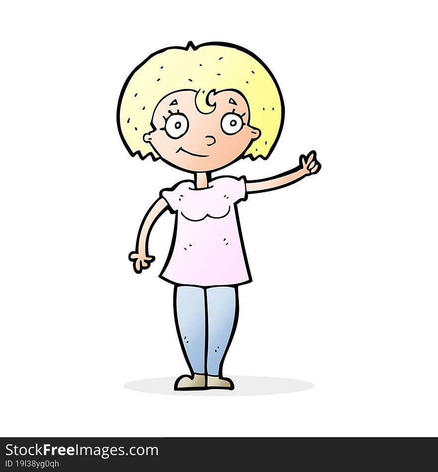 cartoon happy woman pointing