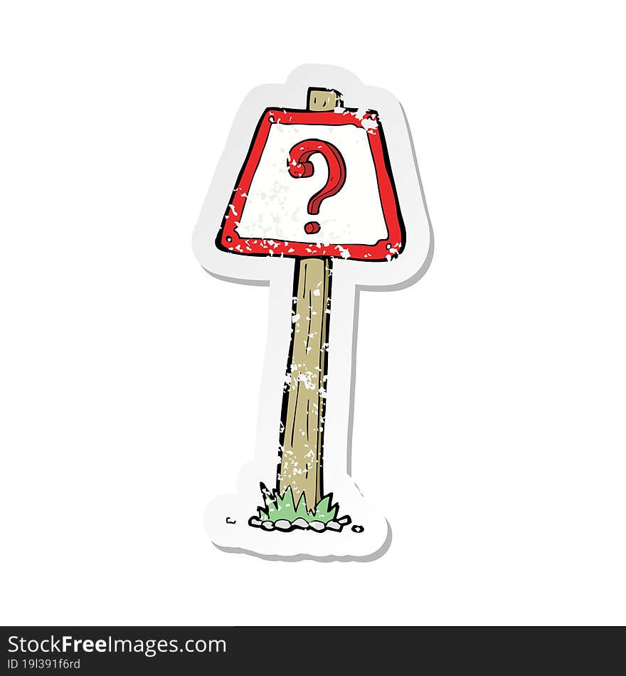 Retro Distressed Sticker Of A Cartoon Question Mark Sign