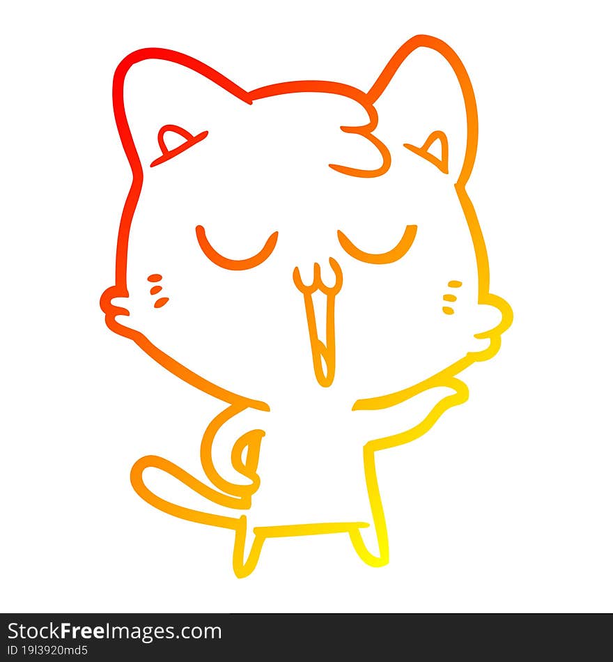 warm gradient line drawing cartoon cat singing