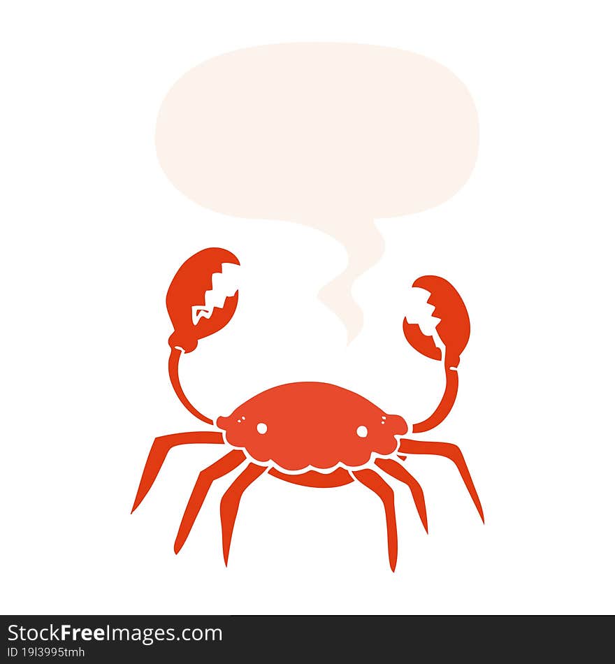 cartoon crab and speech bubble in retro style