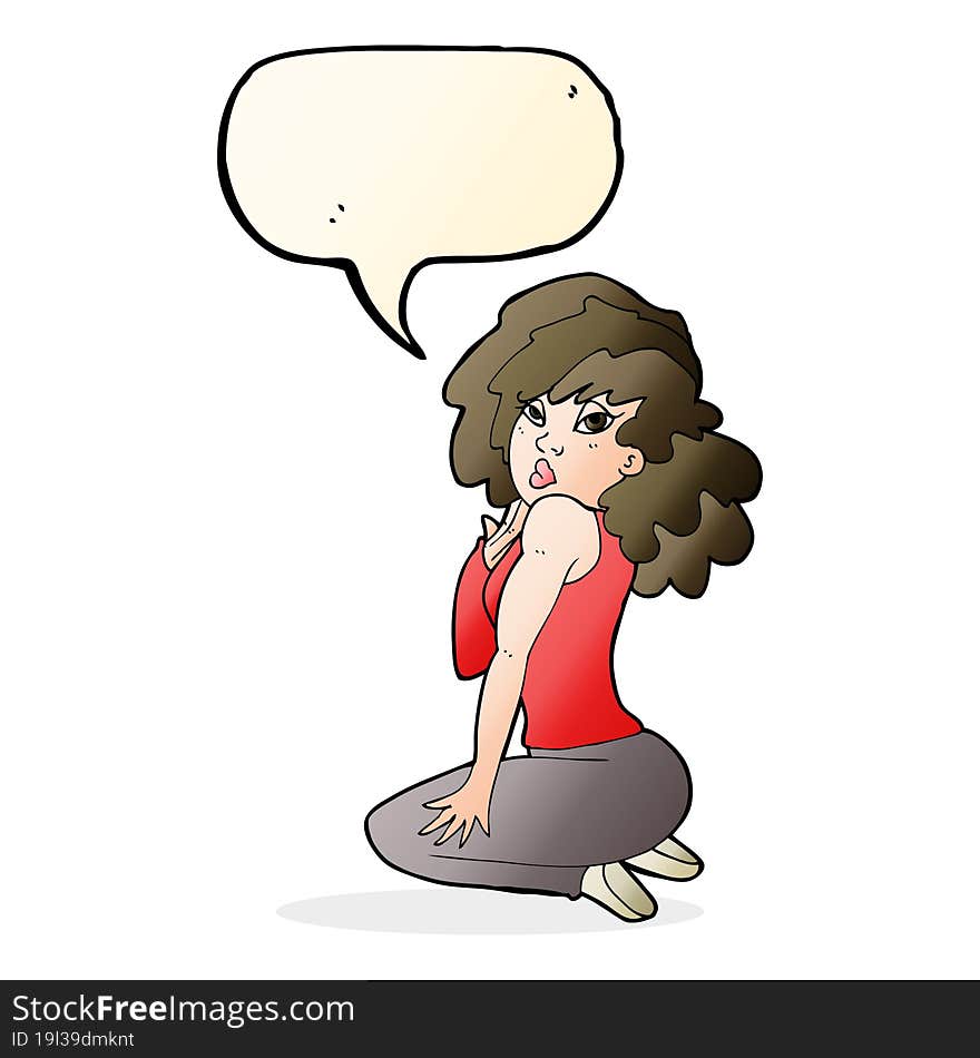 Cartoon Woman Posing With Speech Bubble