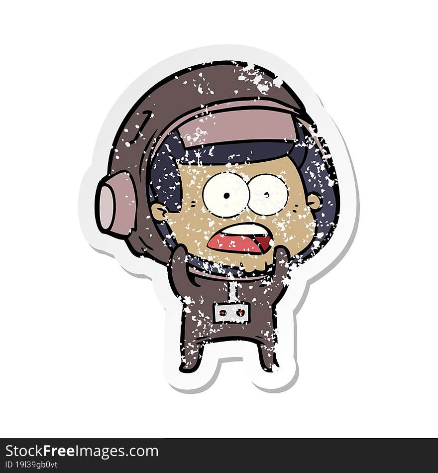 Distressed Sticker Of A Cartoon Surprised Astronaut