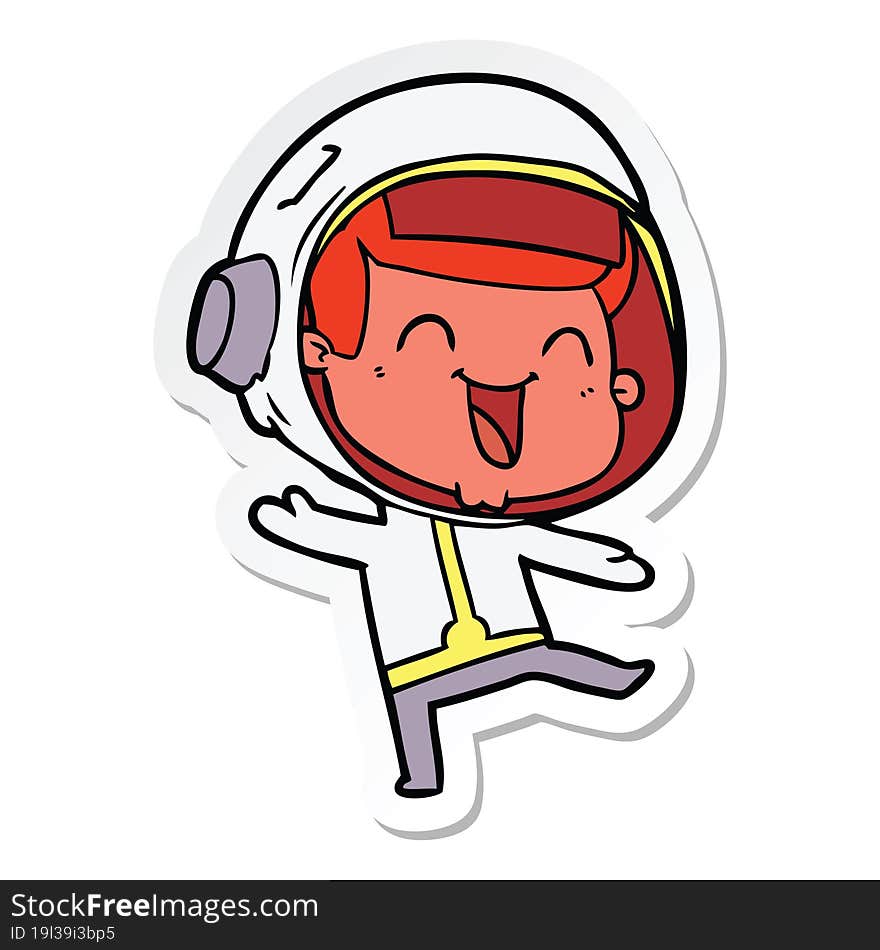 sticker of a happy cartoon astronaut