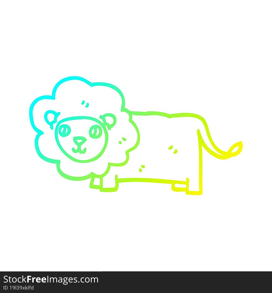 cold gradient line drawing of a cartoon happy lion