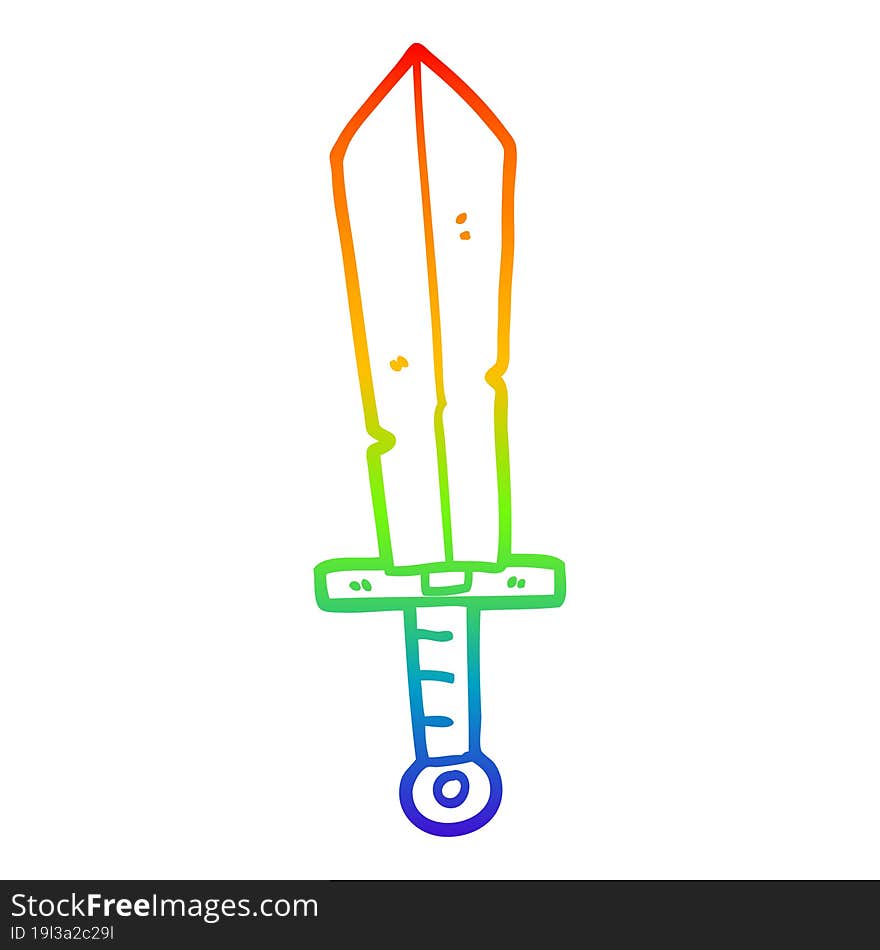 rainbow gradient line drawing cartoon old sword