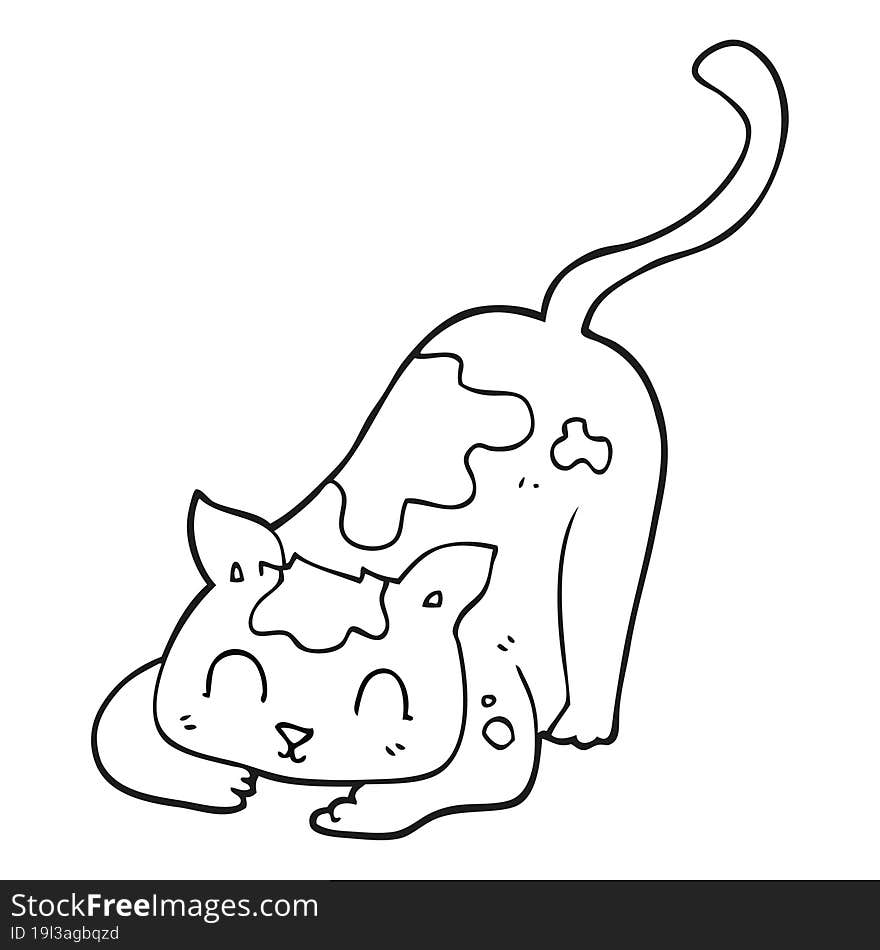 Black And White Cartoon Cat Playing