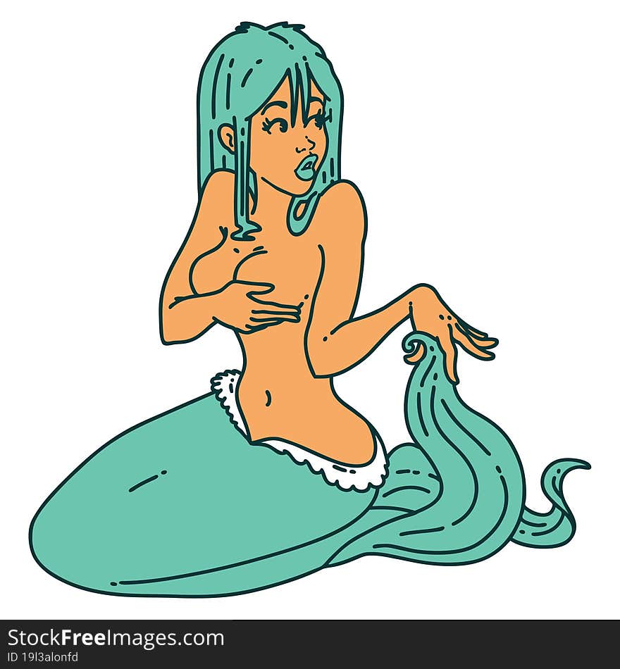 tattoo style icon  of a surprised mermaid