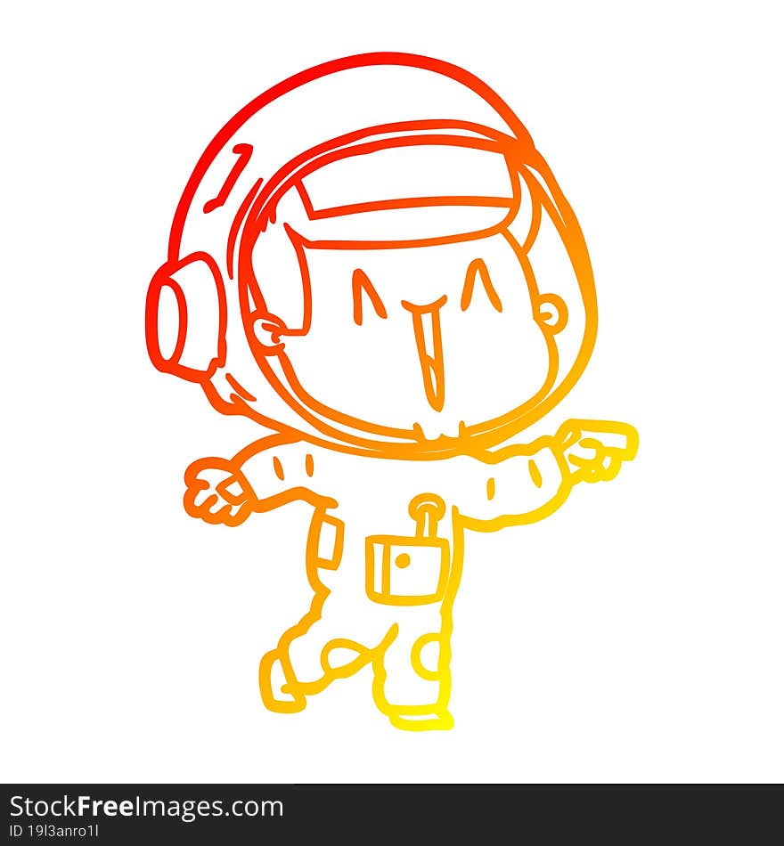 warm gradient line drawing of a happy cartoon astronaut pointing