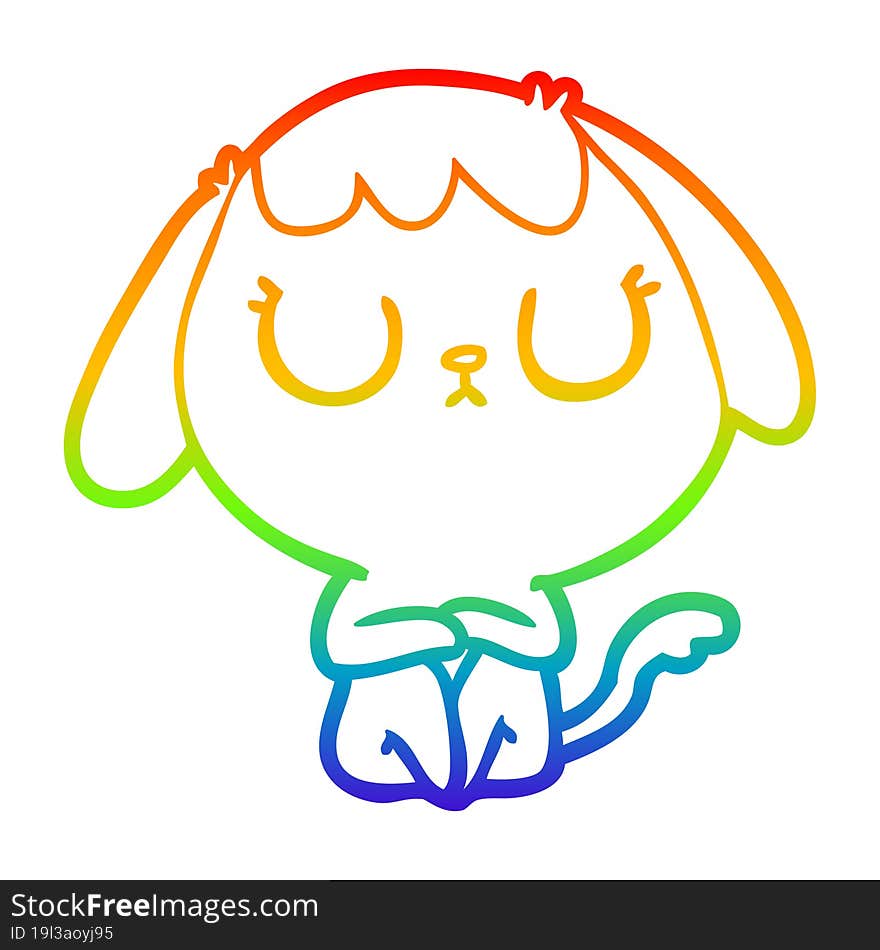 rainbow gradient line drawing of a cute cartoon dog