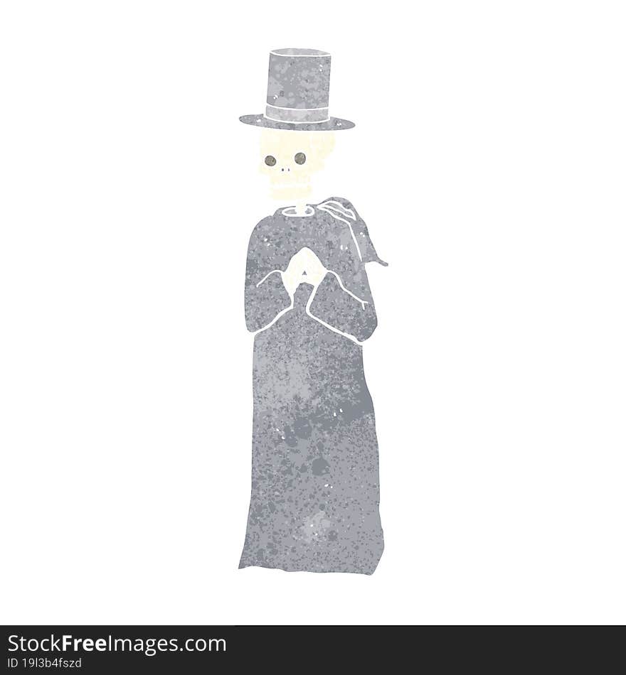 cartoon spooky skeleton wearing robe and top hat. cartoon spooky skeleton wearing robe and top hat