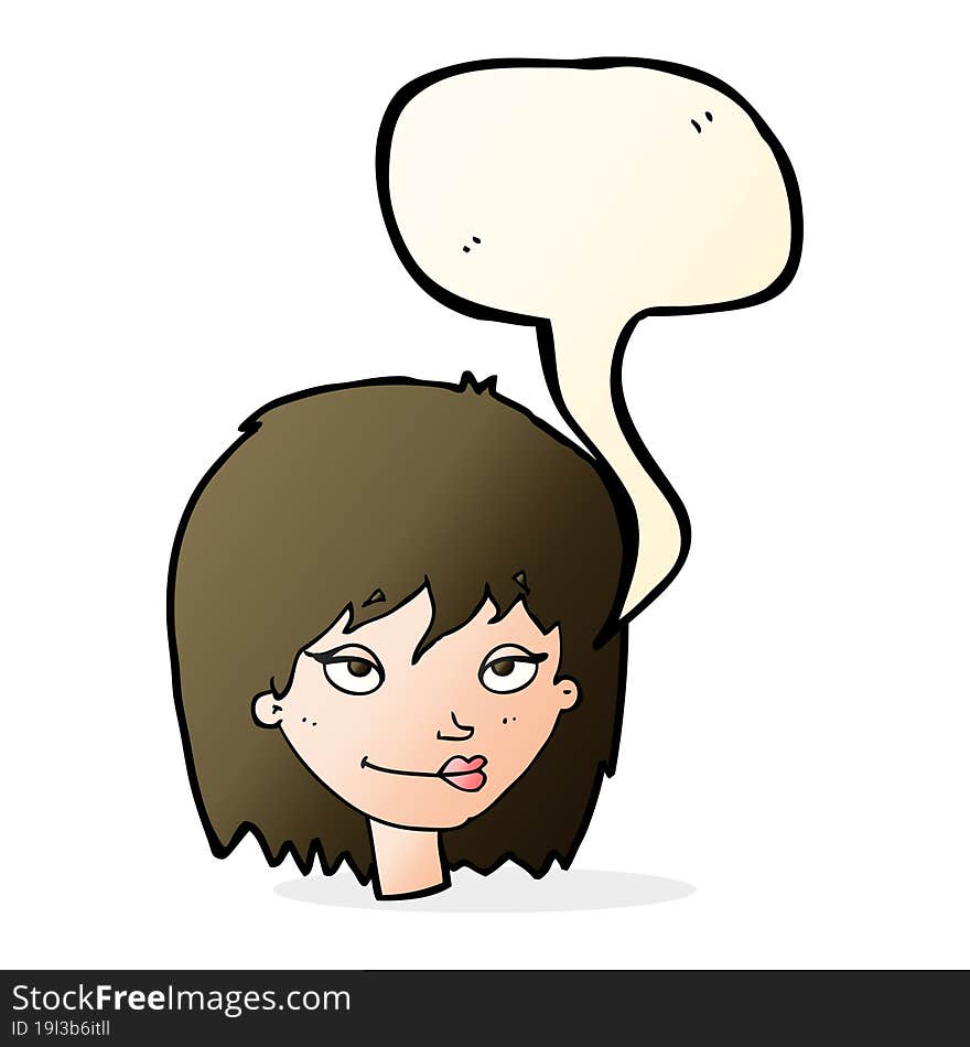 cartoon smiling woman with speech bubble