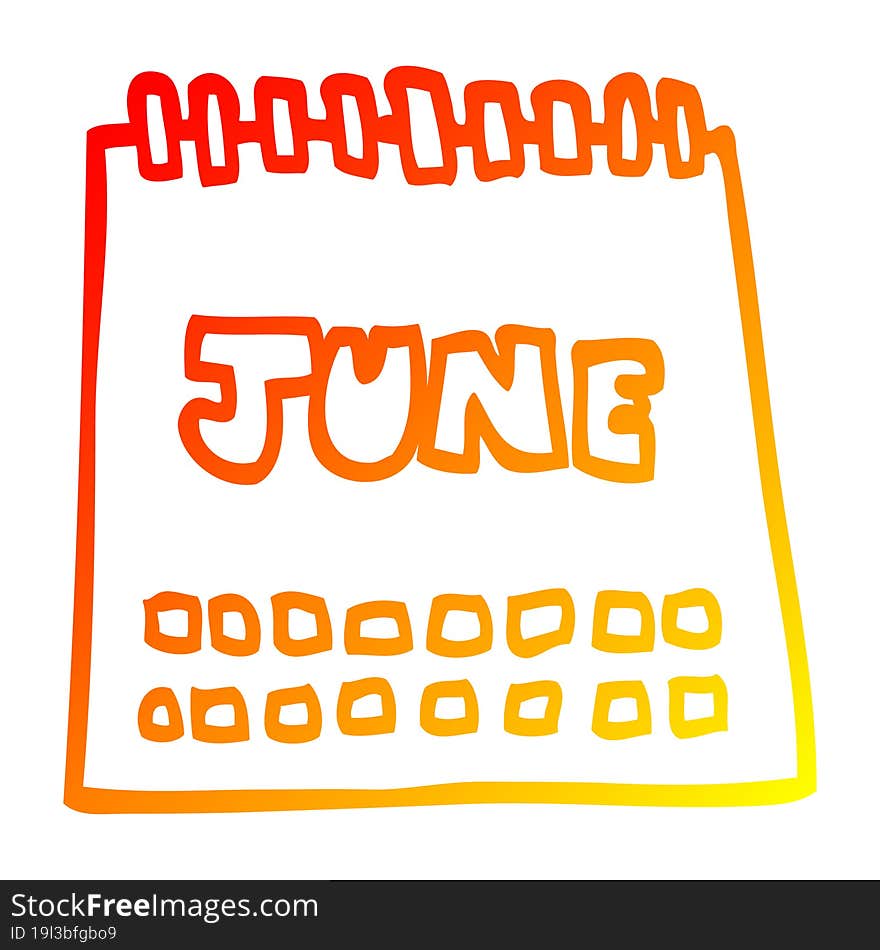 warm gradient line drawing cartoon calendar showing month of june