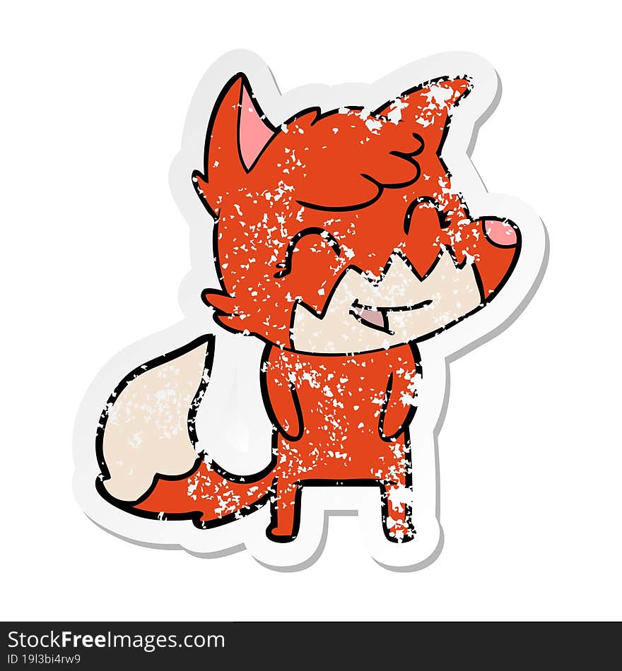 distressed sticker of a happy cartoon fox