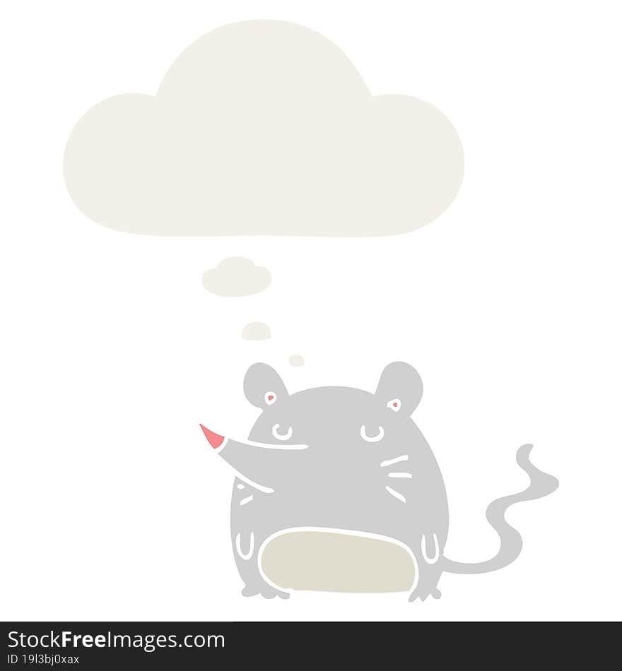 cartoon mouse with thought bubble in retro style