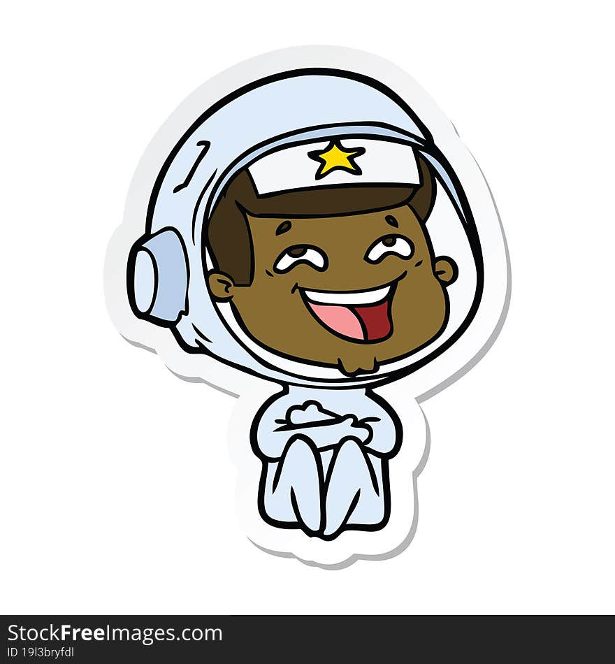 sticker of a cartoon laughing astronaut