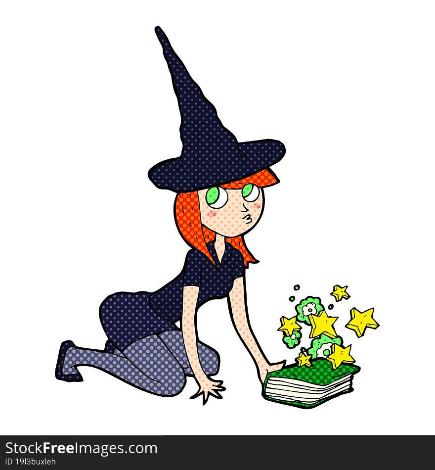 Cartoon Witch And Spell Book