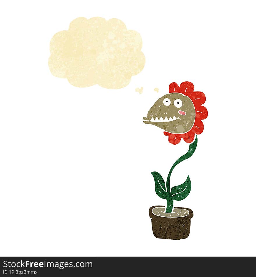 cartoon monster plant with thought bubble