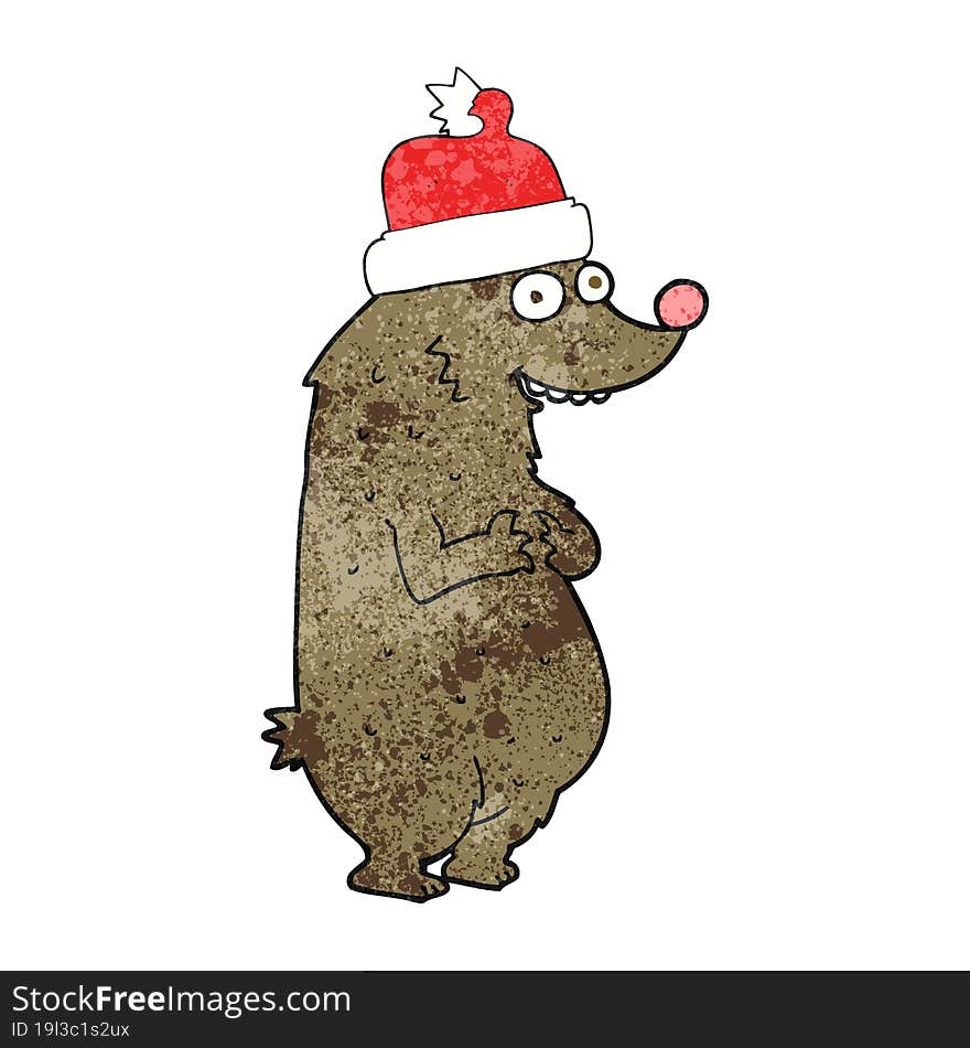 textured cartoon bear wearing christmas hat