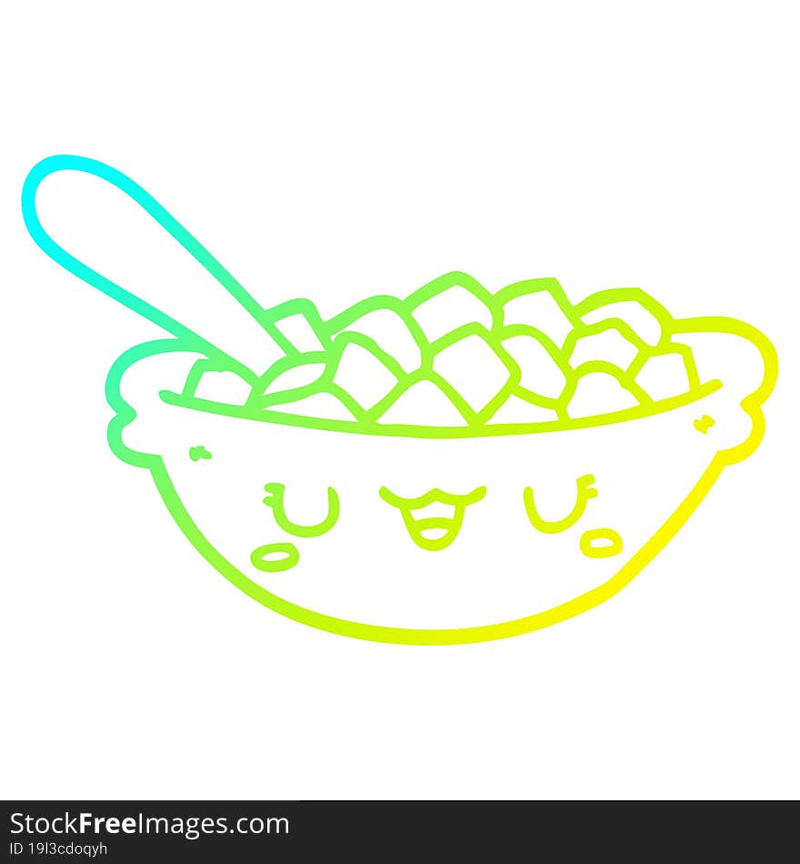 cold gradient line drawing cute cartoon bowl of cereal