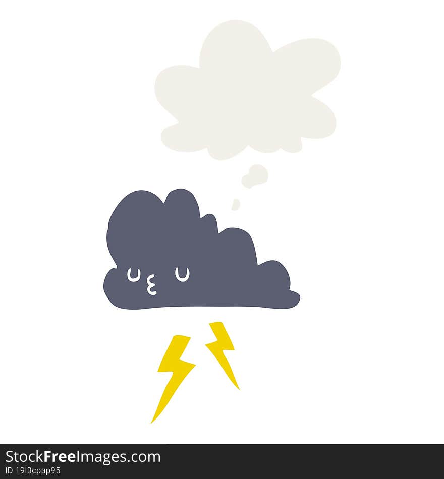 Cartoon Storm Cloud And Thought Bubble In Retro Style