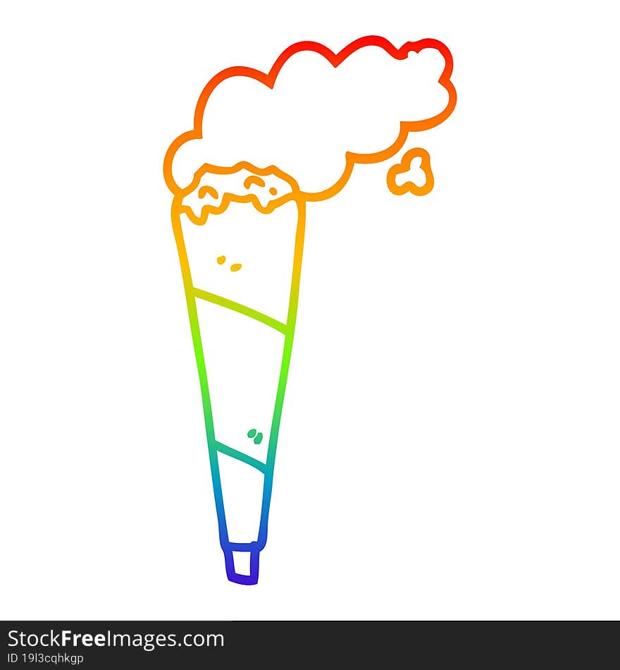 Rainbow Gradient Line Drawing Cartoon Marijuana Joint Smoking