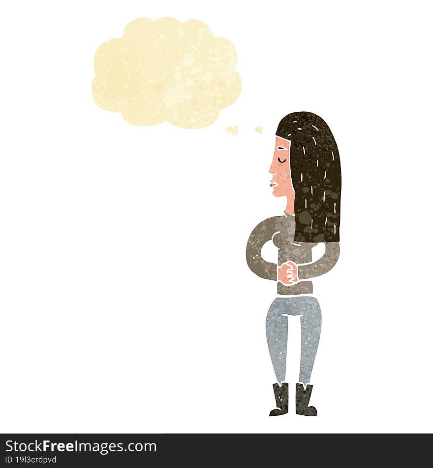 Cartoon Woman Ignoring With Thought Bubble