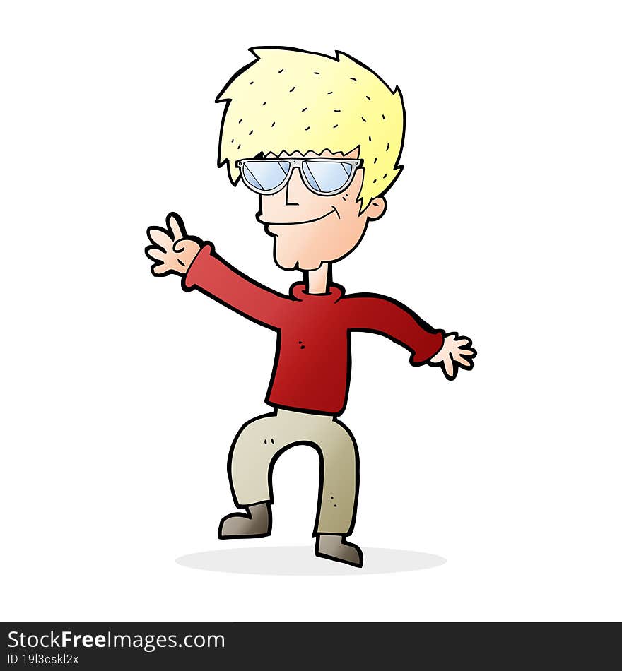 Cartoon Waving Cool Guy