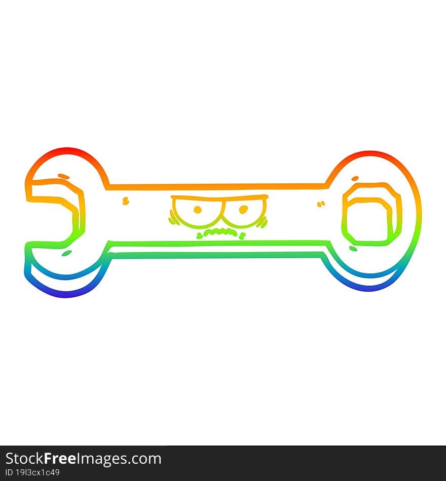 rainbow gradient line drawing cartoon spanner