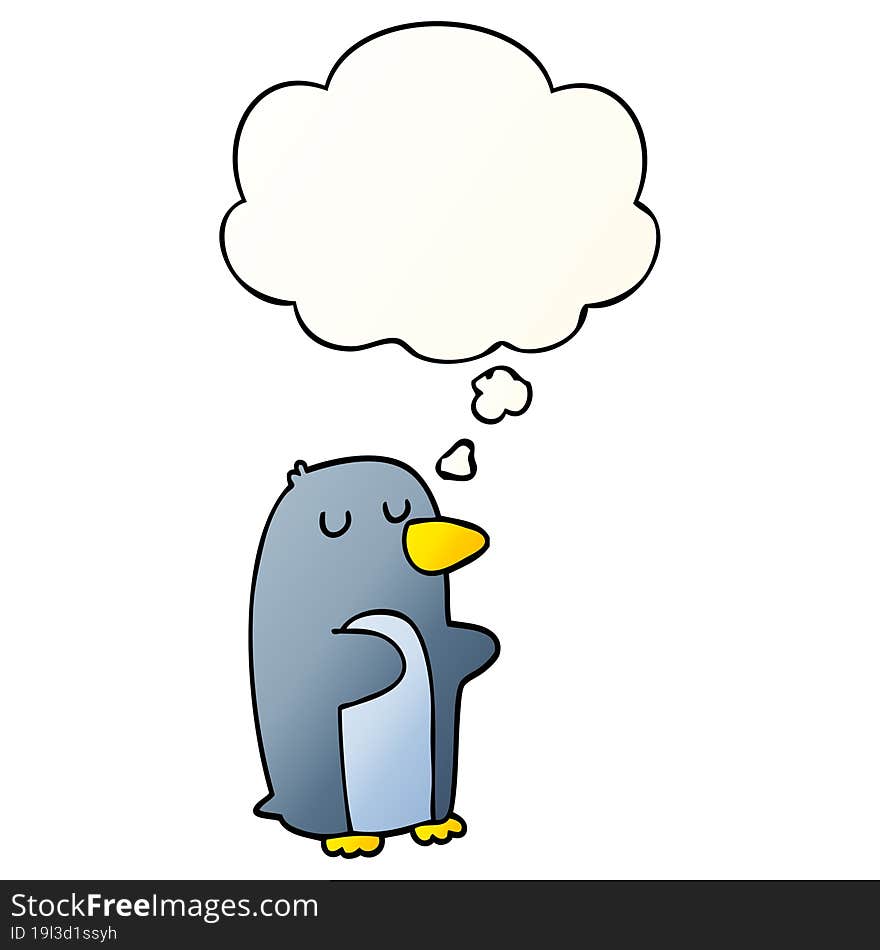 cartoon penguin and thought bubble in smooth gradient style