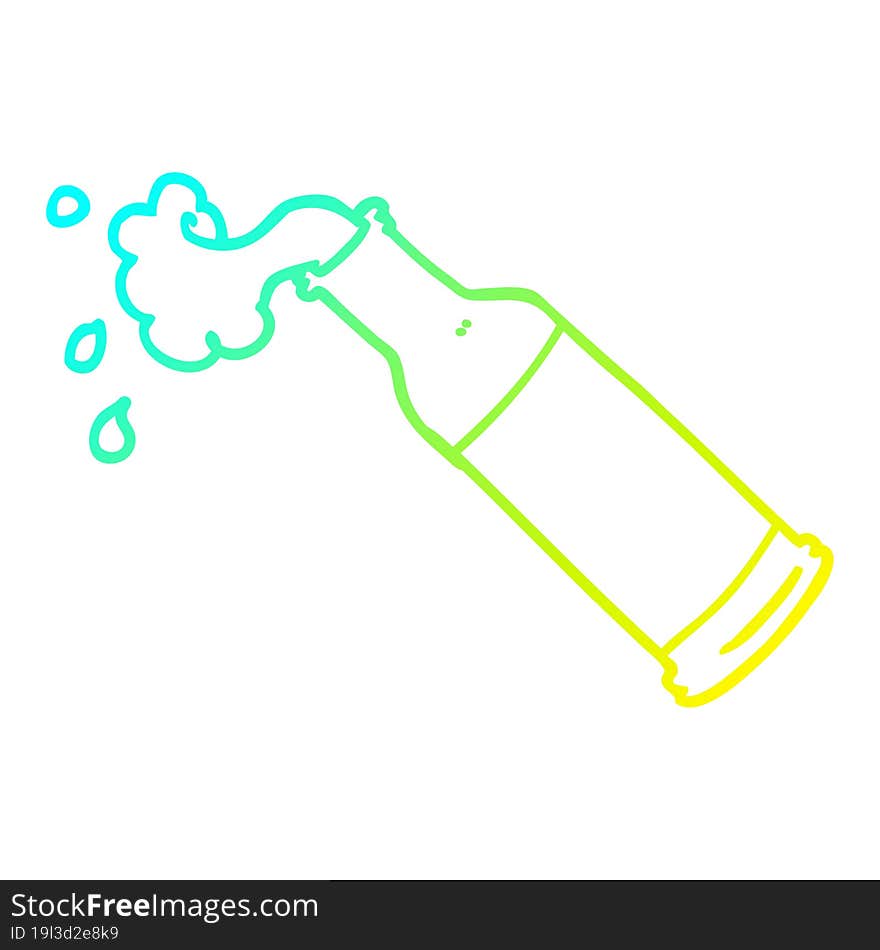 cold gradient line drawing of a cartoon foaming beer bottle