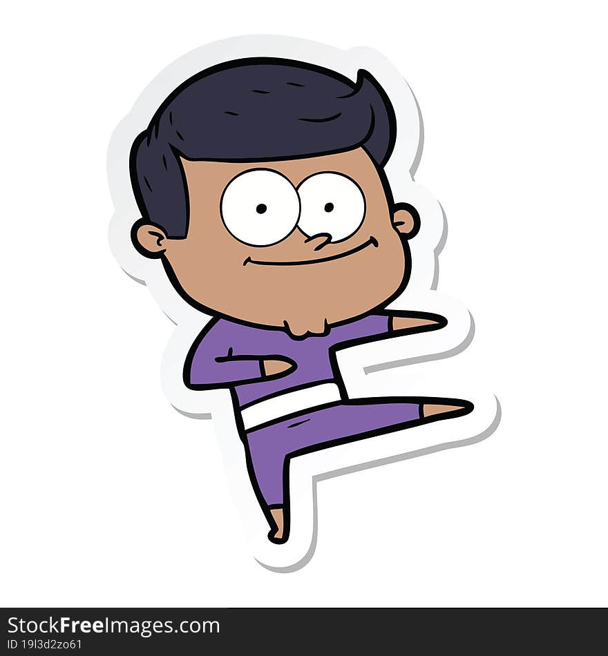 Sticker Of A Cartoon Happy Man Dancing