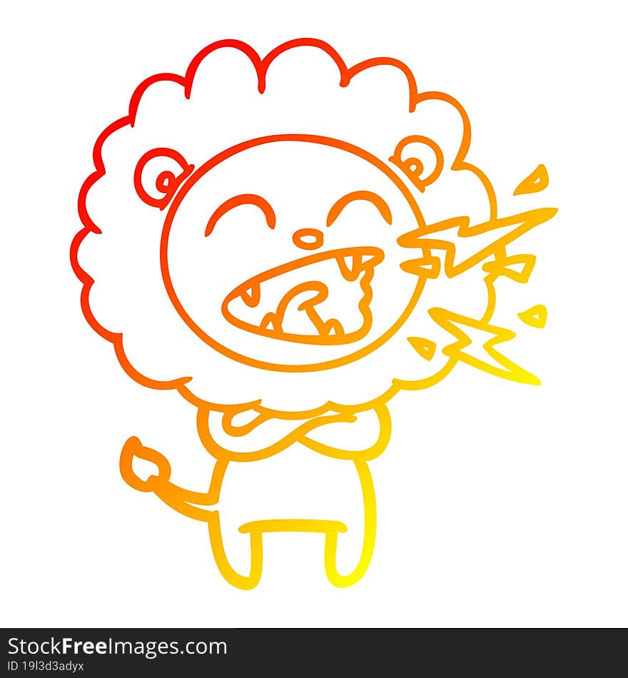 warm gradient line drawing cartoon roaring lion