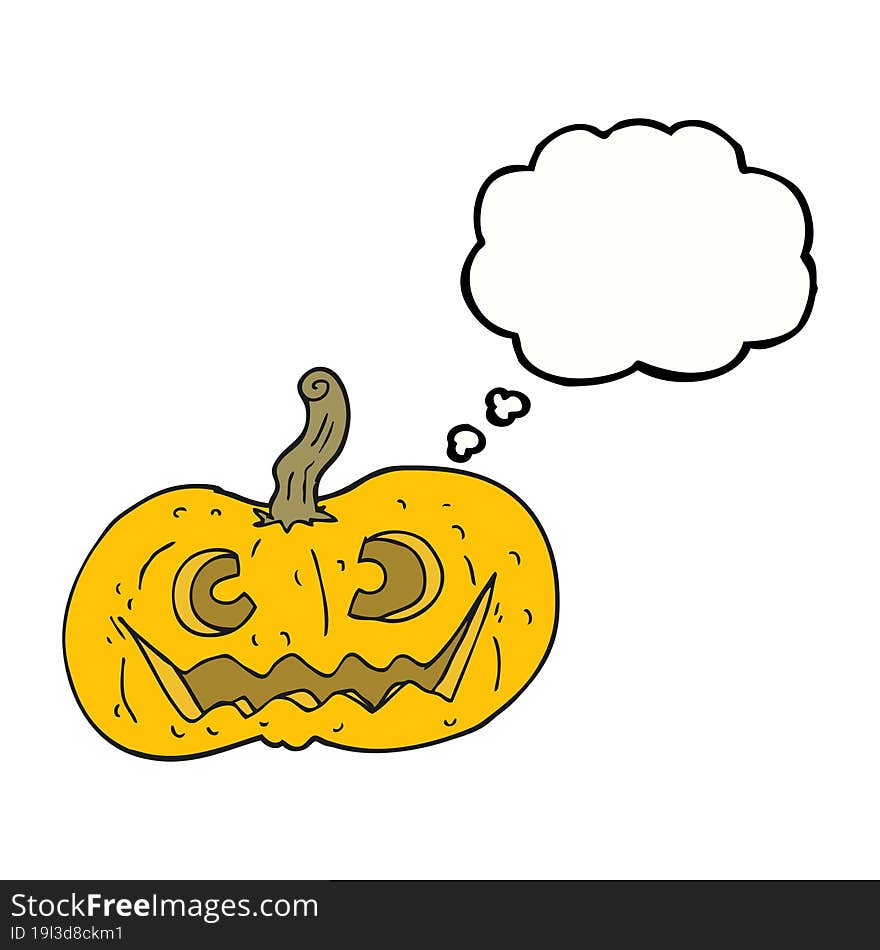 freehand drawn thought bubble cartoon halloween pumpkin