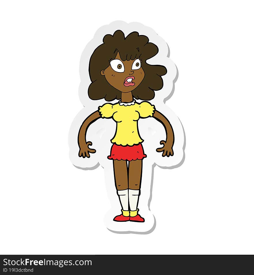 sticker of a cartoon pretty girl with shocked expression