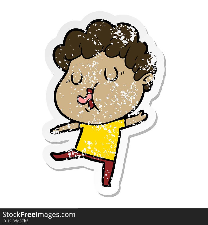 distressed sticker of a cartoon man singing