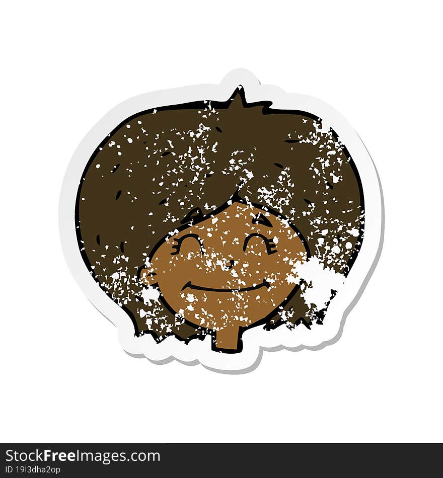 retro distressed sticker of a cartoon happy female face