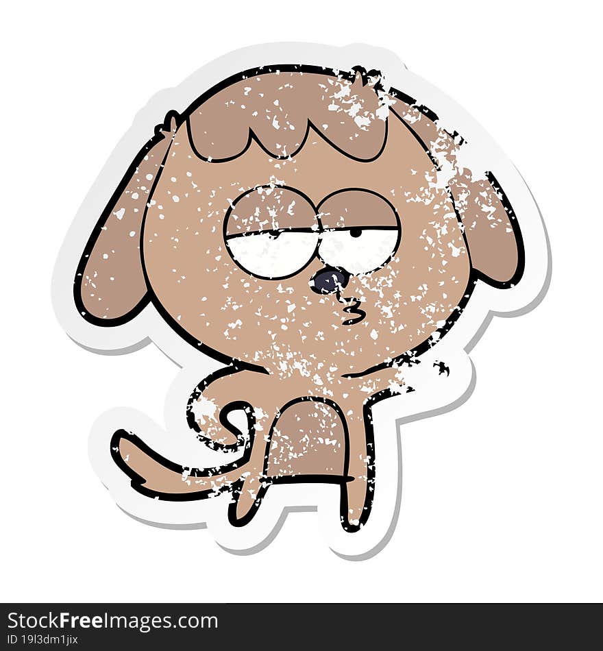 distressed sticker of a cartoon bored dog