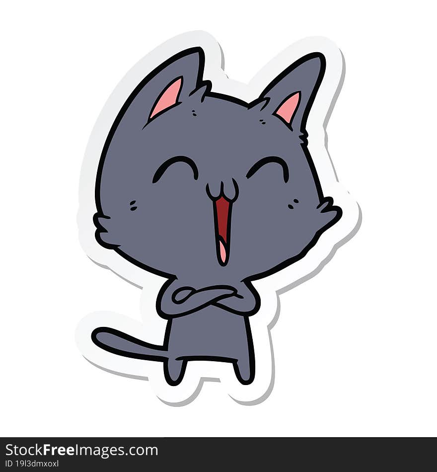 sticker of a happy cartoon cat meowing