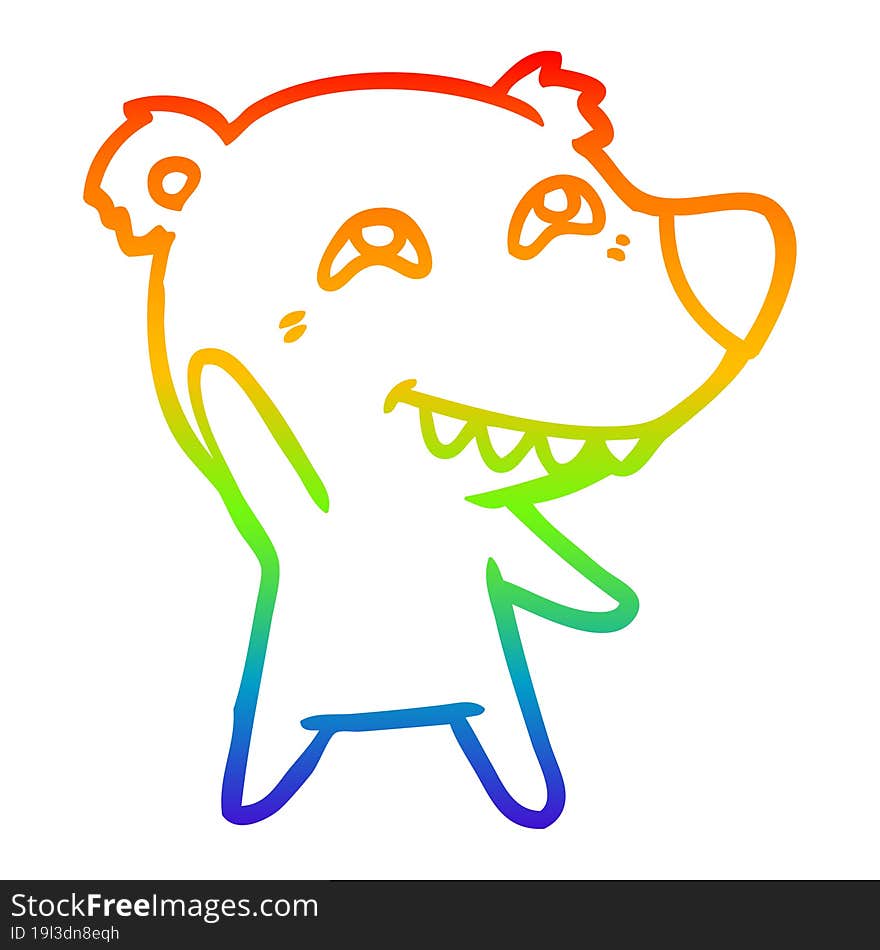 rainbow gradient line drawing cartoon polar bear waving