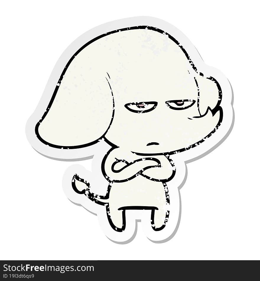 distressed sticker of a annoyed cartoon elephant