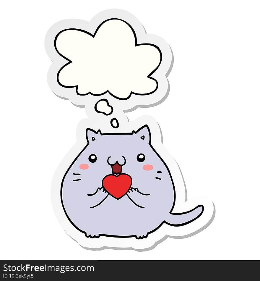 cute cartoon cat in love with thought bubble as a printed sticker