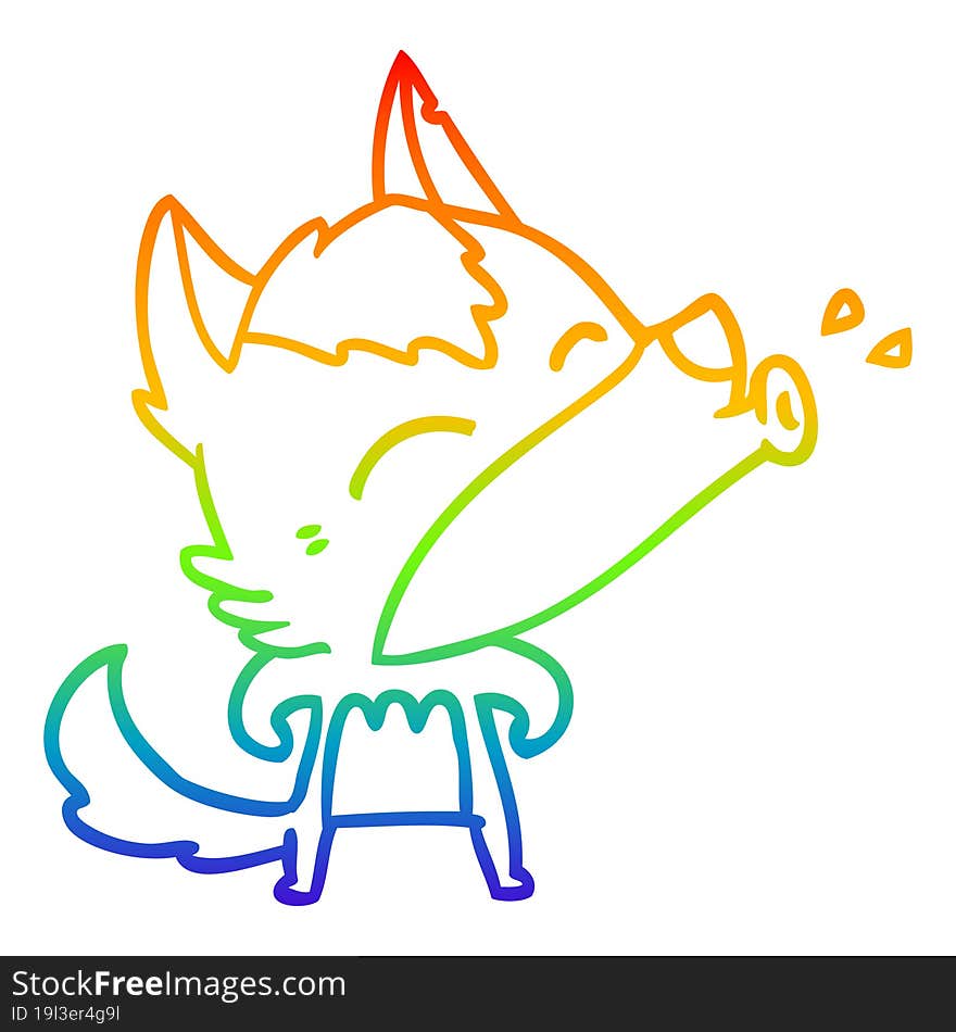 Rainbow Gradient Line Drawing Howling Wolf Cartoon