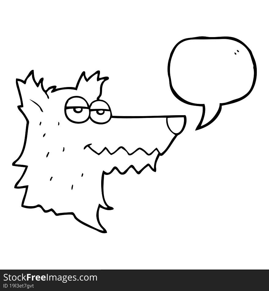 freehand drawn speech bubble cartoon wolf head