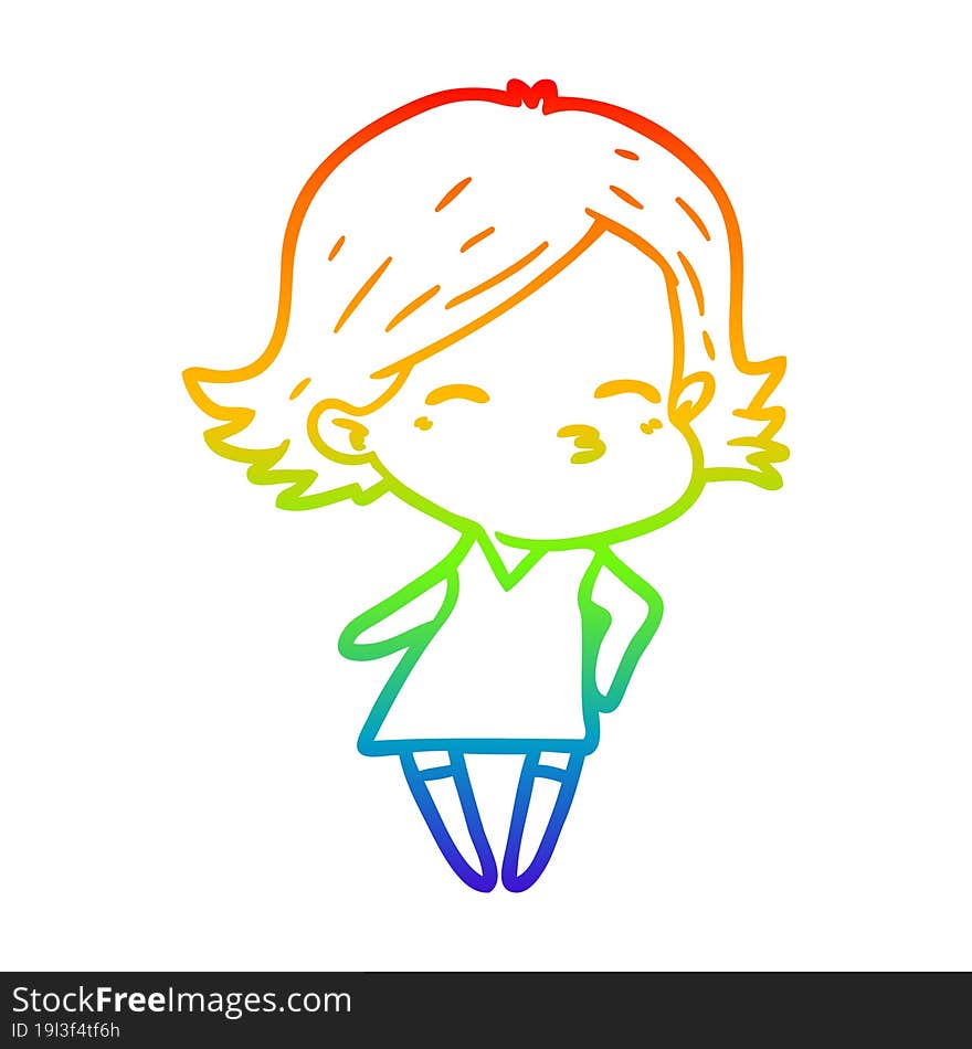 rainbow gradient line drawing of a cartoon woman