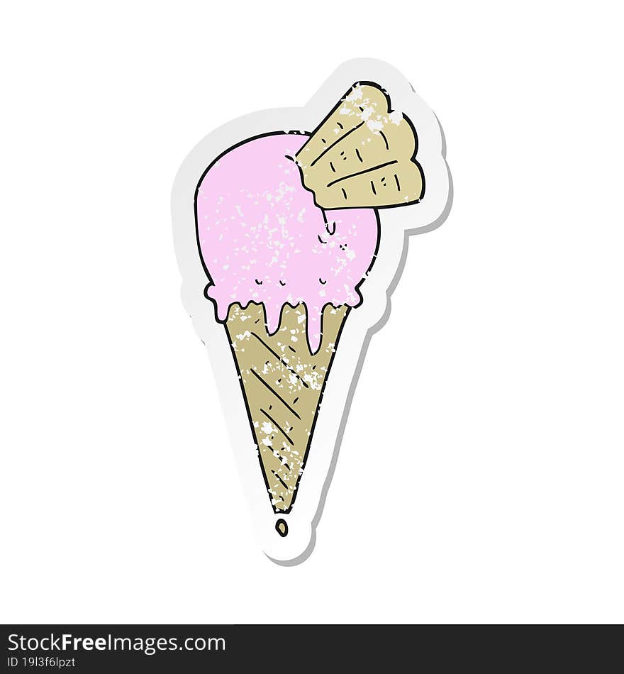 retro distressed sticker of a cartoon ice cream cone